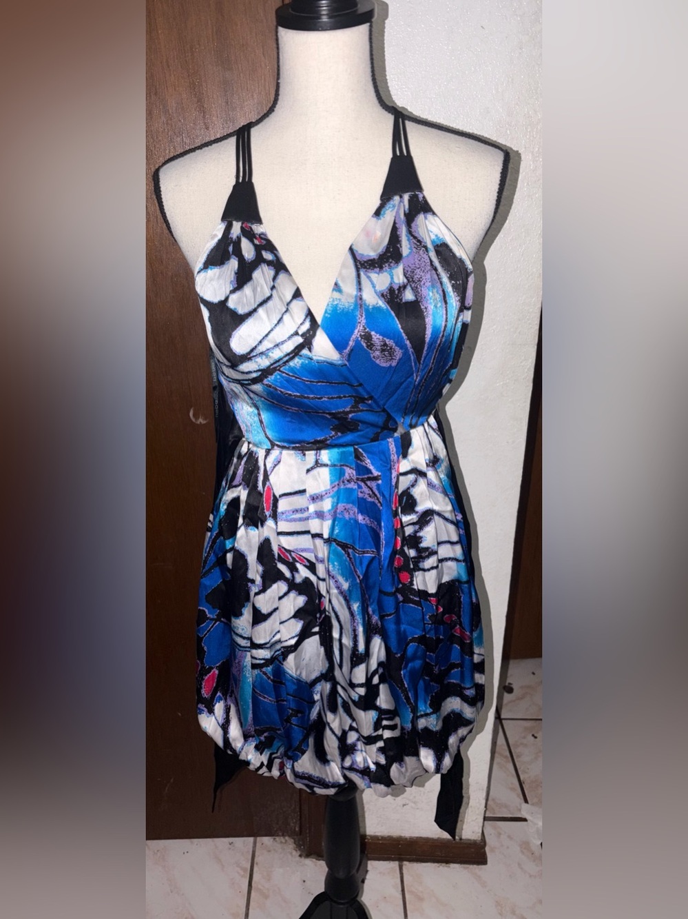 Y2K Bebé Blue and black halter neck dres